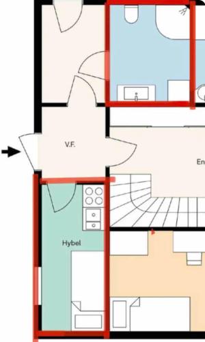 a schematic diagram of a house at 1 roms leilighet sentralt in Tromsø