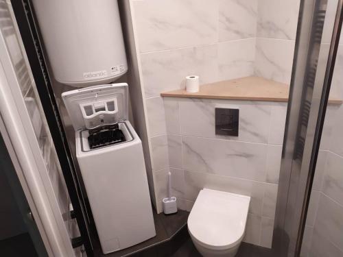 een kleine badkamer met een toilet en een wastafel bij Résidence ORION- Appartement pour 2 à 3 personnes- Wifi gratuit in Seignosse