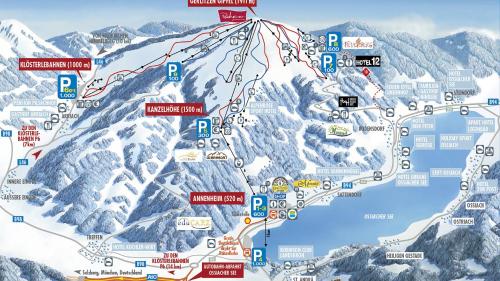 a map of a ski resort in the mountains at Appartement mit Seeblick am Ossiacher See in Villach