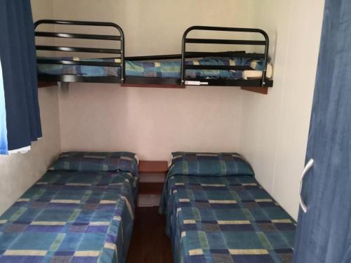 twee bedden in een kamer met twee stapelbedden bij Il Bungalow in Follonica