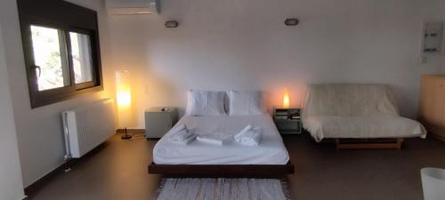 Ένα ή περισσότερα κρεβάτια σε δωμάτιο στο LIOFYTO - Stylish Villa with views to Foinikounda bay downstairs studio