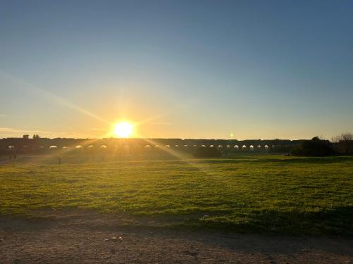 un tramonto in un campo con il tramonto di Suite BonBon a Roma