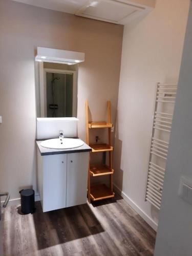 une salle de bain avec un lavabo et un miroir dans l'établissement Appart magnifique avec une vue exceptionnelle OLERON, à La Bernerie-en-Retz