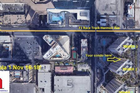 an aerial view of a city with buildings and cars at MGM Signature-15-717 F1 Track & Strip View Balcony in Las Vegas