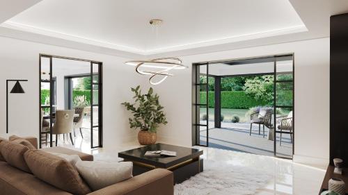 sala de estar con sofá y mesa en Luxurious New Build en Nottingham