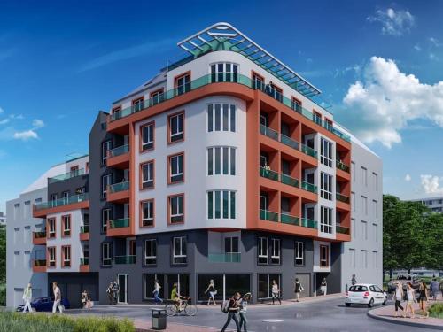una representación de un edificio con gente caminando alrededor de él en Fully Furnished Apartment-B7, en Varna