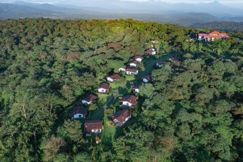 an aerial view of a house in the forest at Villa Blanca Cloud Forest Hotel & Retreat in San Ramón