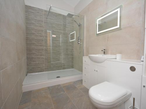 uma casa de banho com um WC, um lavatório e um chuveiro em 2 Bed in Croes-y-pant 58962 em Mamhilad
