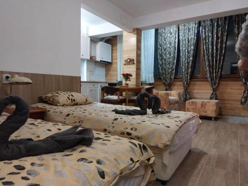 a hotel room with two beds in a room at Студио Тони in Burgas