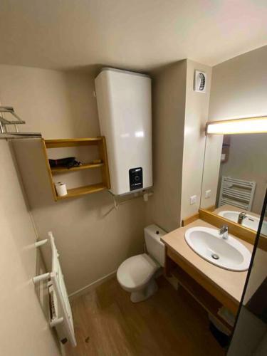 une petite salle de bain avec toilettes et lavabo dans l'établissement Appartement résidence le bec de l’aigle, à Laveissière