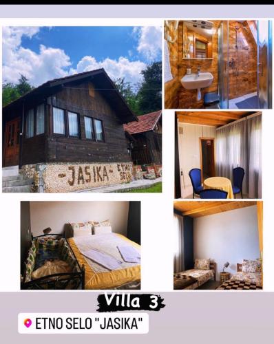 a collage of four pictures of a house at Etno Selo Jasika in Prizren