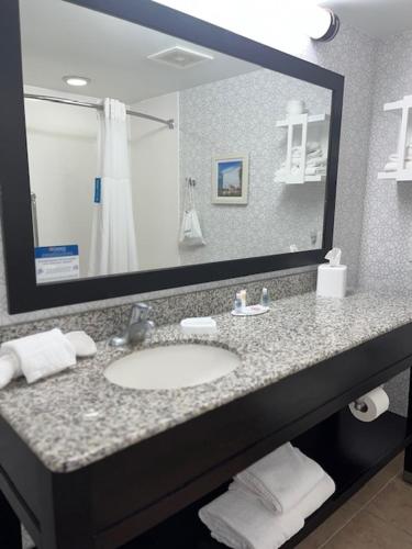 bagno con lavandino e grande specchio di Comfort Inn & Suites a Toledo