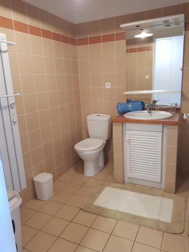 a bathroom with a toilet and a sink at Studio dans résidence de standing avec parking et sa terrasse vue mer in Bidart