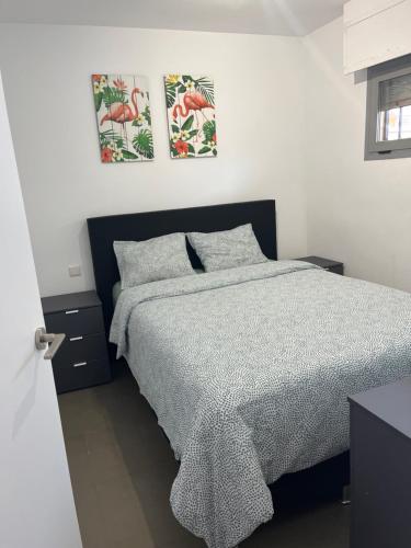 a bedroom with a bed and two pictures on the wall at MIRAMAR V in Torrevieja