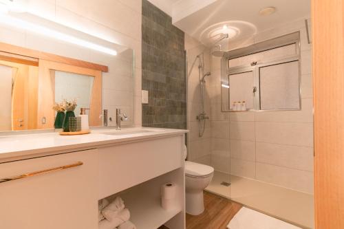 uma casa de banho com um lavatório e um WC em Grand Harbour View em Birgu