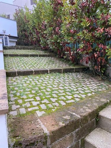 a set of stone steps with plants and flowers at Villetta familiare a Potenza Picena in Potenza Picena