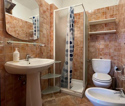 Il Giardino su Capo Caccia في ألغيرو: حمام مع حوض ومرحاض ودش