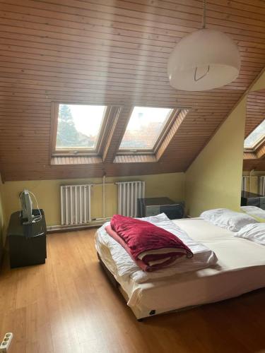 1 dormitorio con 1 cama grande en el ático en House, en Budapest