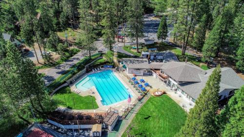 an overhead view of a swimming pool in a backyard at Pume Palace in Arnold