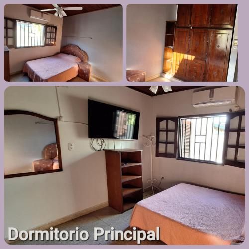 2 fotos de una habitación con 2 camas y TV en Dpto 2 dorm Céntrico en Corrientes