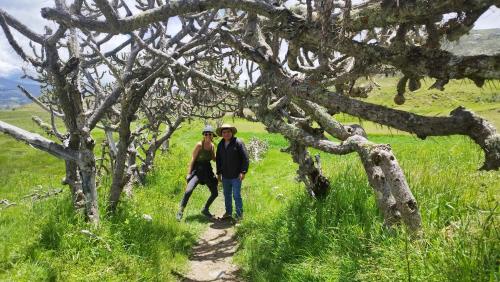 a man and a woman walking down a trail at Mirador Willcacocha lodge - Glamping - Camping in Huaraz