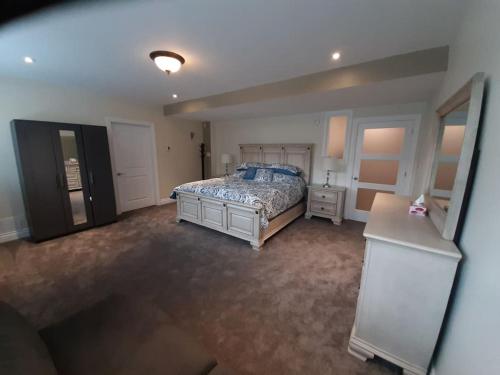 a bedroom with a bed and a dresser in it at King guest apartment in Ottawa