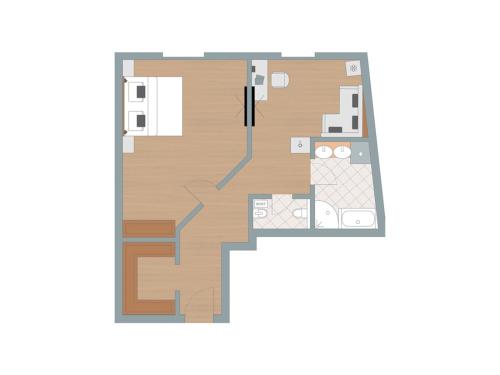 Plano de planta de un pequeño apartamento ilustrado en Hotel EDELWEISS Berchtesgaden Superior, en Berchtesgaden