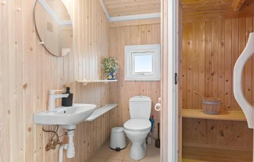 a bathroom with a white toilet and a sink at Cozy Home In Hjrring With Sauna in Lønstrup