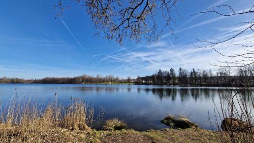 a view of a large lake on a clear day at 'Allgäus Finest Place '-Domizil zum Träumen und Erholen in Leutkirch im Allgäu