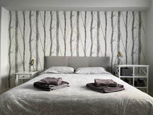 1 dormitorio con 1 cama con 2 toallas en Apartamento tranquilo y céntrico en Santander, en Santander