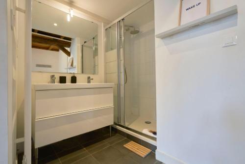 a bathroom with a shower and a sink at Lille Centre - Superbe appart. avec terrasse ! in Lille