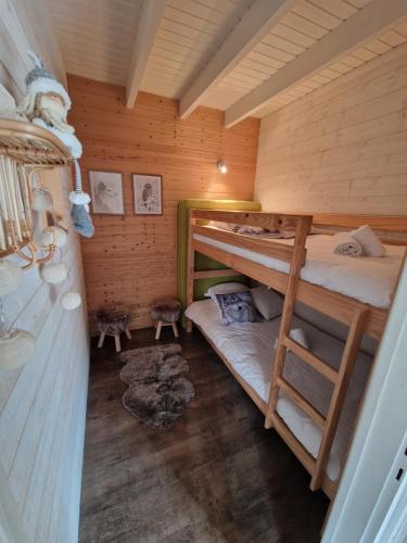 - une chambre avec 2 lits superposés dans une cabine dans l'établissement Chalet les Jales Jacuzzi et étang !, à Gerbépal