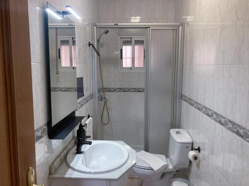 ein Badezimmer mit Waschbecken, Toilette und Dusche in der Unterkunft Luninoso y práctico apartamento en el centro con amplio parking incluido in Granada