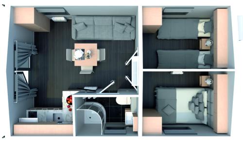 three different views of a room with a small apartment at Tinyhaushotel - Campingpark Nabburg in Nabburg