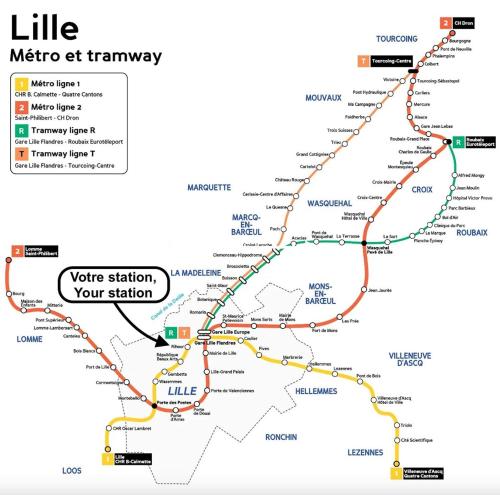 a map of the metro at tramway at Equipped studio in Vieux-Lille near Grand Place in Lille