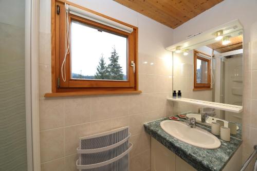 een badkamer met een wastafel en een spiegel bij Le Chalet du Lac - Dans un environnement idéal in Xonrupt-Longemer