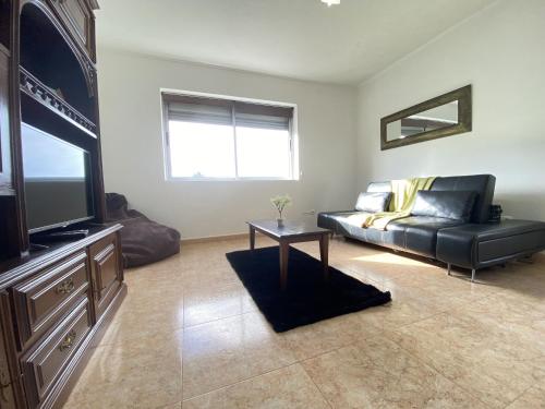a living room with a couch and a flat screen tv at Luz's Retreat Apartment in Ponta Delgada