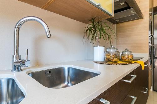 a kitchen with a stainless steel sink and a counter at Top family apartment by Lofties in Terrassa