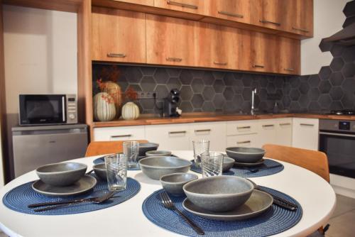 Dapur atau dapur kecil di Főtér Apartman
