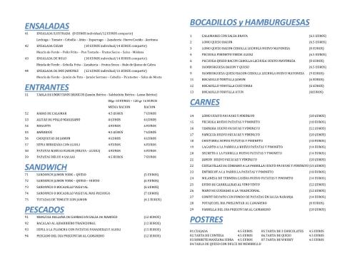 een screenshot van een menu voor een restaurant bij Hotel Villa De Cárcar in Cárcar