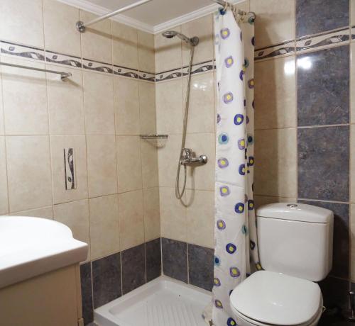 a bathroom with a toilet and a shower at Nadia's House 2 in Afantou