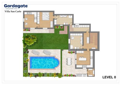 a floor plan of a villa with a swimming pool at Villa San Carlo - Gardagate in Roe