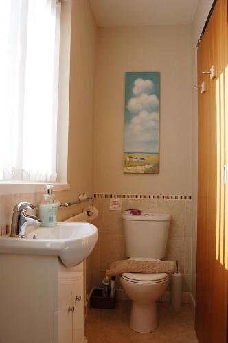 a bathroom with a toilet and a sink at Swn Y Tonnau in Tywyn