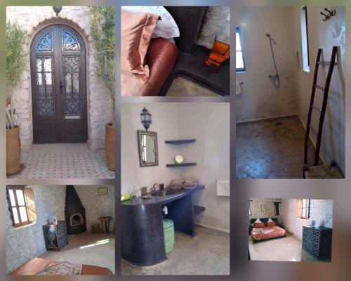 un collage di foto di una casa con porta di Riad Mamy Wababi a Essaouira