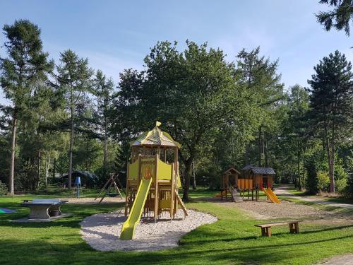 een park met een speeltuin met een glijbaan bij Camping Het Horstmannsbos in Gasselte