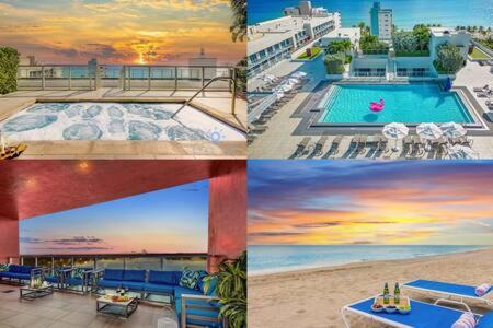 a collage of four pictures of a resort with a pool at Condo Bay View Infinity Pool Beach Service in Hollywood