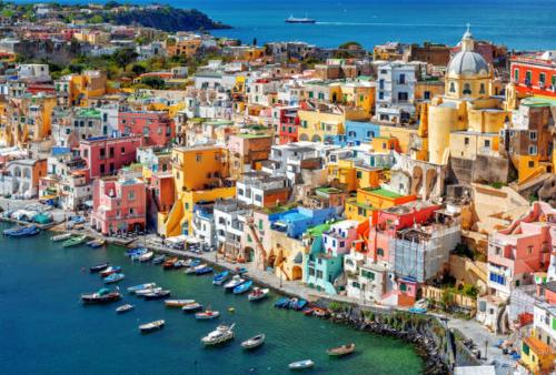 an aerial view of a city with boats in the water at Holiday House Duomo 202 in Naples