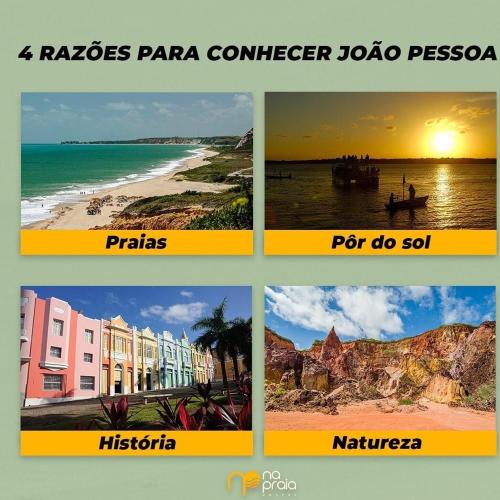 a collage of four pictures of a beach at GVR Praia Hostel in João Pessoa