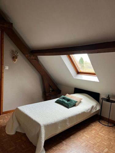 a bedroom with a bed in a attic at Le gite des Cohettes in Auchy-au-Bois