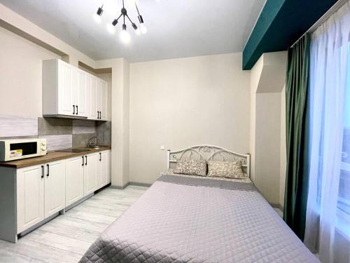 1 dormitorio con 1 cama grande en una habitación en Parkoviy kvartal, en Járkov